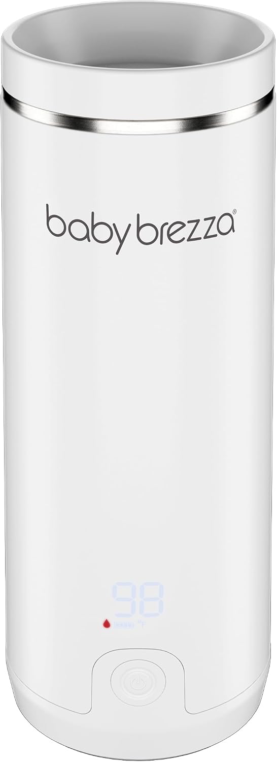 Baby Brezza Portable Baby Bottle Warmer – Breastmilk + Formula Safe, White | 3x Faster Travel Warming, Up to 8 Bottles with 4 Temp Settings, No Bottle Adapters + Safe, Even Heating, Dishwasher Safe