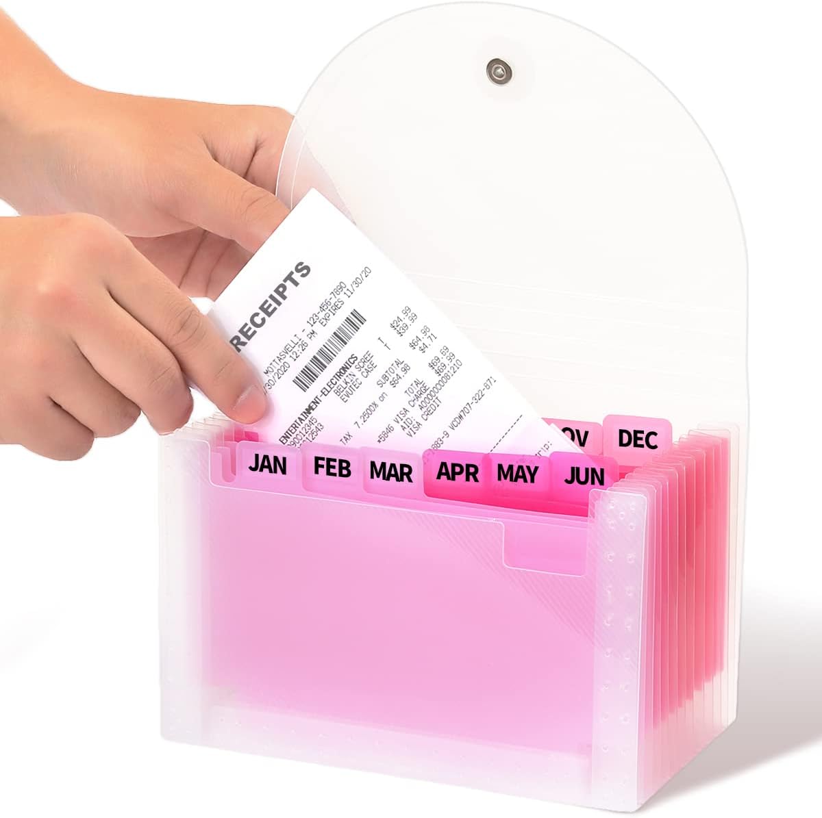 H4D Coupon Receipt Holder, 13 Pocket Accordion File Organizer, 7×4.5 Inches, Pink | Polypropylene Plastic, Elastic Button Loop, 6″ Expansion, A-Z, Monthly and Blank Tab Labels, Colored Pockets