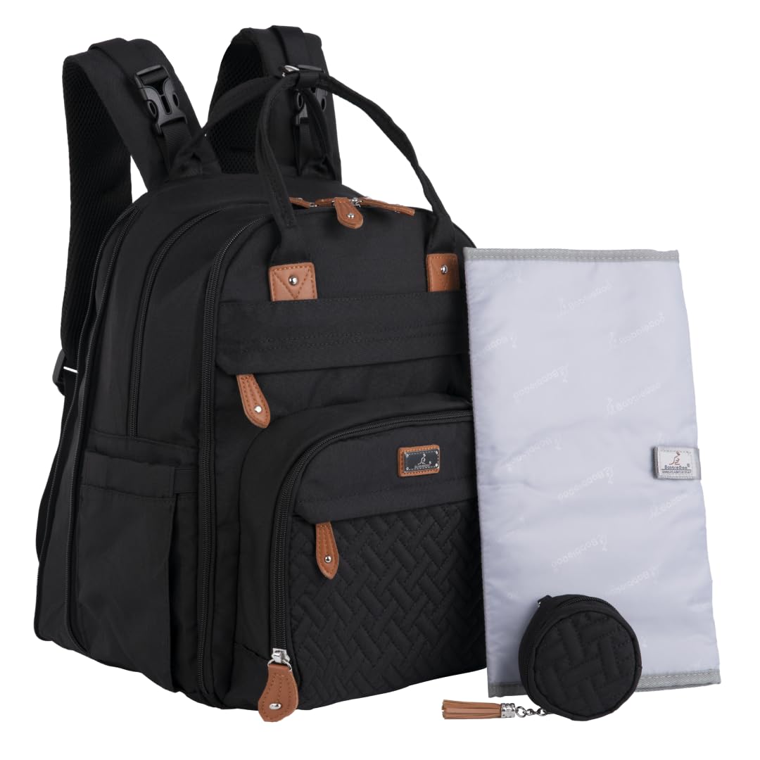 BabbleRoo Extra Large Diaper Bag Backpack, Expandable Baby Bag with Up to 50% More Capacity – Travel Essentials Baby Bag Tote with Changing Pad, Stroller Straps & Pacifier Case – Unisex, Black