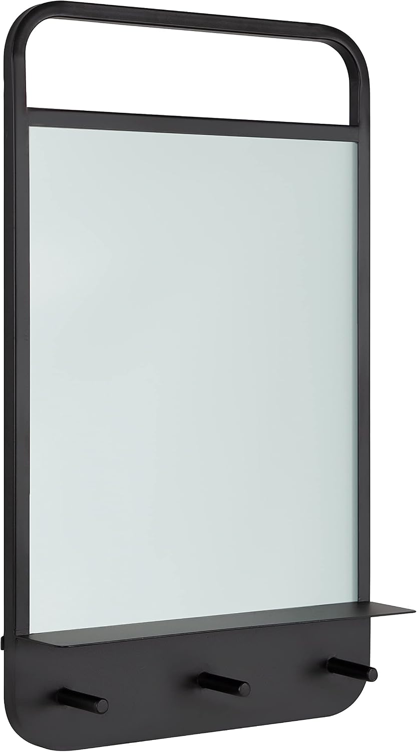 Kate and Laurel Decatur Modern Dry Erase Wall Organizer with Hooks, 18 x 5 x 30, Black, Decorative Command Center Wall Organization