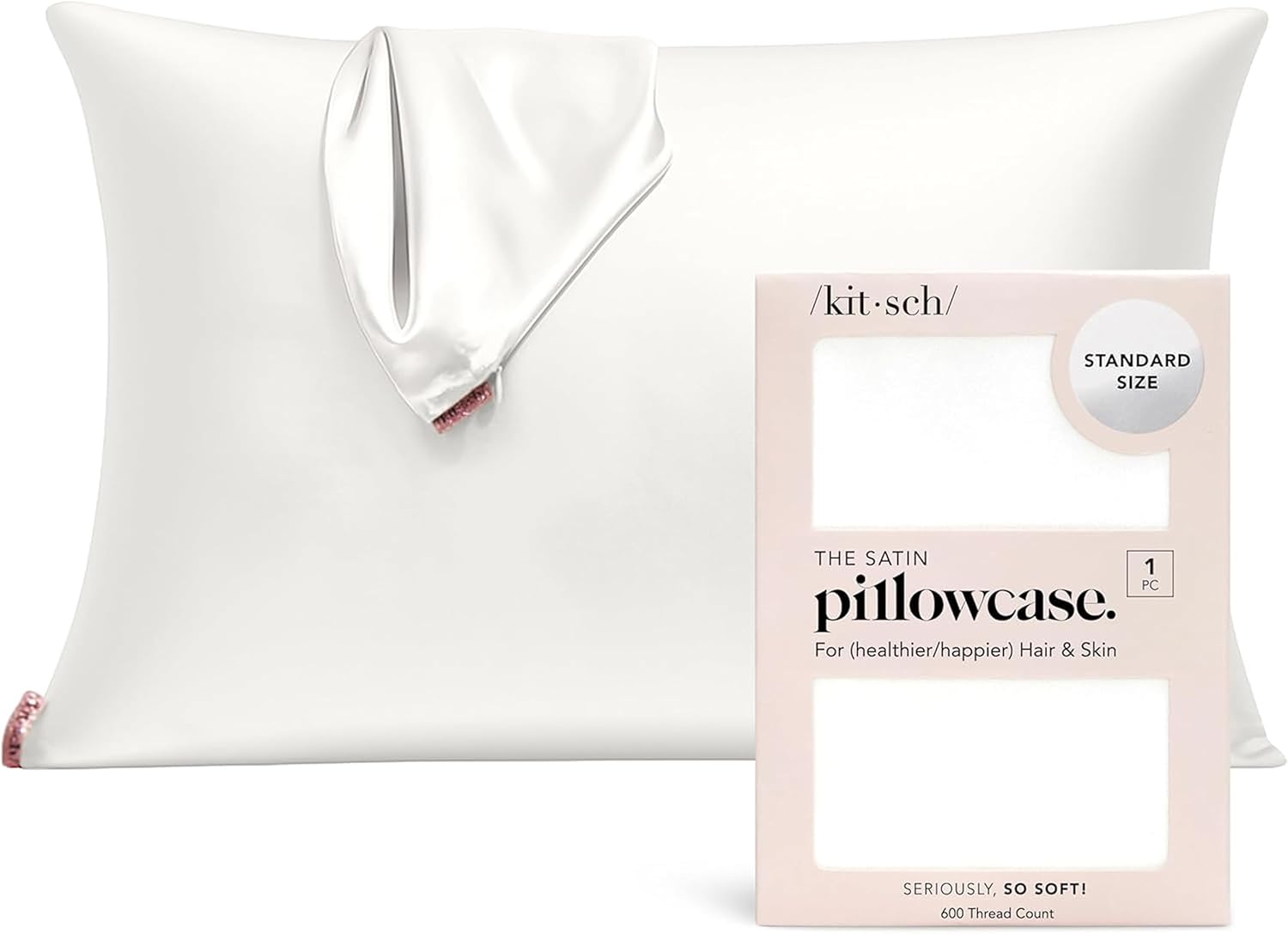 Kitsch Satin Pillowcase with Zipper – Standard Size, Ivory | Softer Than Silk Pillow Cases, Smooth Cooling Satin Pillow Case for Hair and Skin, Wrinkle-Free, Machine Washable