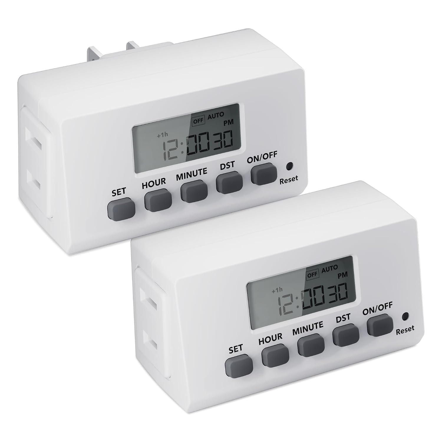 BN-LINK Indoor 24H Programmable Digital Timer Outlet, Slim 1 Outlet, 2 Pack | 3 Daily Programs; 125V/15A/1875W; Backup Battery; Side Outlet; For Lamps, Aquarium, Reptile Tanks, Holiday Decor; ETL Listed