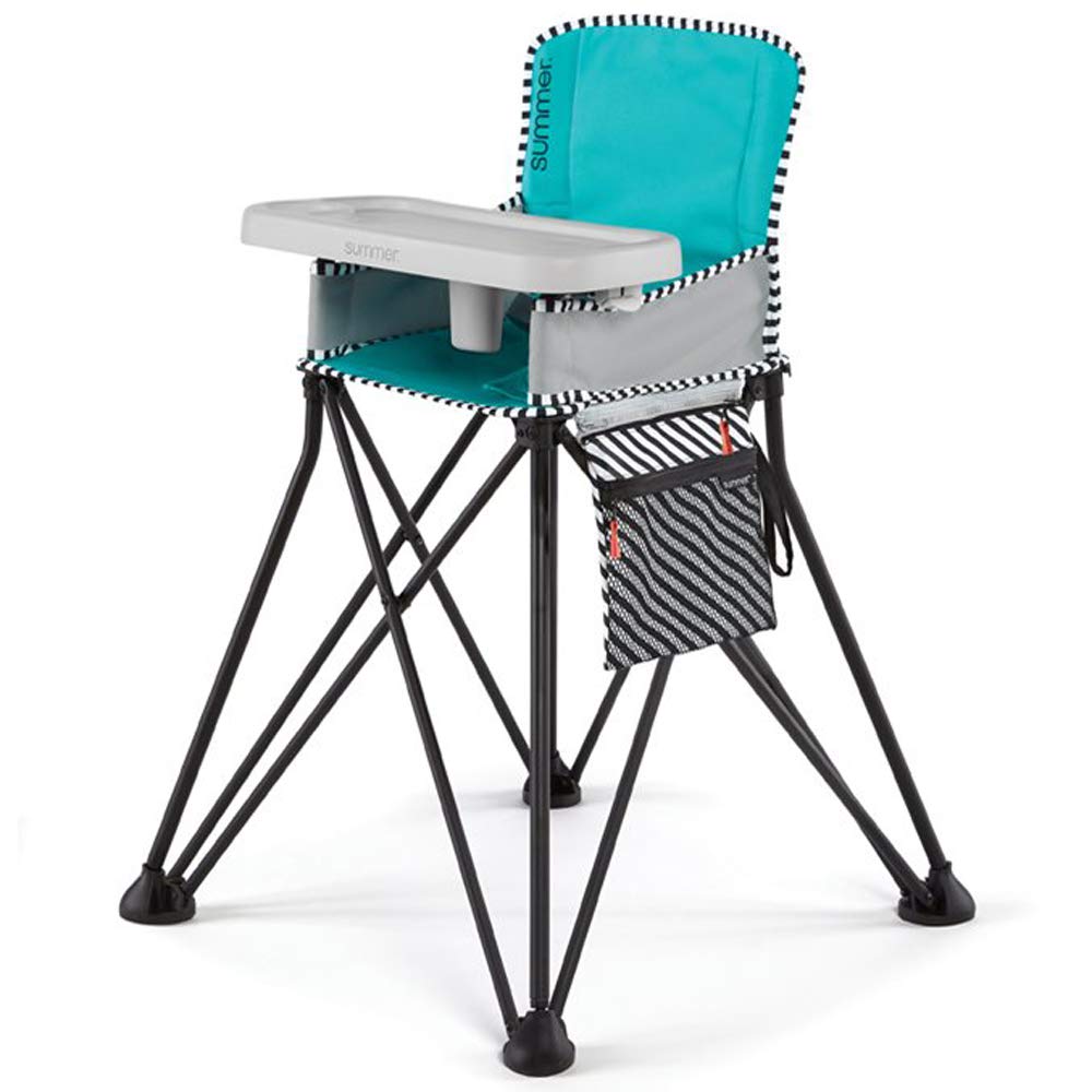 Bright Starts by Summer Pop ‘n Dine SE Highchair, Sweet Life Edition, Aqua Sugar Color – Portable Space Saver High Chair for Indoor/Outdoor Dining with Fast, Easy, for 6 Months – 45 Pounds