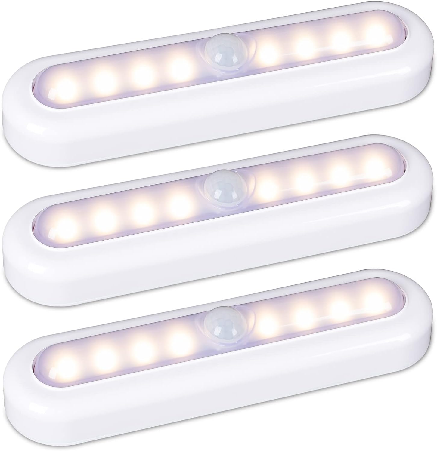 STAR-SPANGLED 7” Motion Sensor Lights Indoor AAA Battery, 3 Pack Warm White | 90° Swivel Bar, Strong Adhesive Stick on LED Lamp AAA Battery Operated Powered for Closet Stairs Under Cabinet Kitchen Pantry