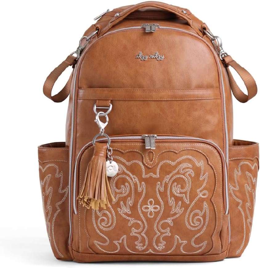 Itzy Ritzy Boss Plus Large Diaper Bag Backpack with 19 Pockets (Saddle) | Includes 2 Insulated Bottle Pockets, Changing Pad, Stroller Clips, Comfortable Padded Straps, Easy-to Clean, Travel-Ready
