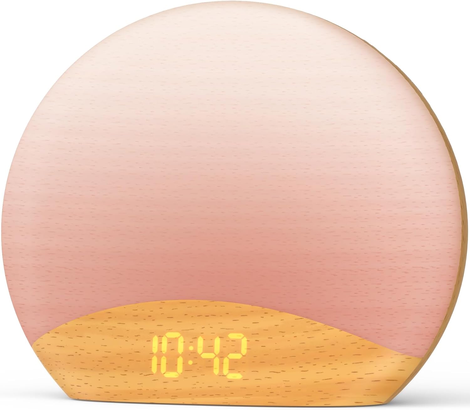 HOUSBAY Wood Grain Sunrise Alarm Clock- Natural Wake Up Light, FM Radio, Bluetooth Speaker, Dimmable Nightlight & Display- Soothing Morning Routines