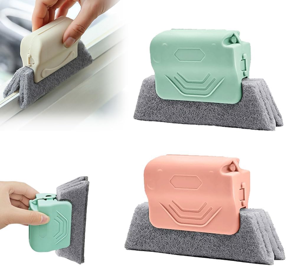 Magic Window Track Cleaner, 2025 New Window Groove Cleaning Brush Tools Set, Hand-held Window Track Cleaner Brushes Tools Set for Window lides Gaps Tile Lines Shutter Car Vents (Pink+Green)