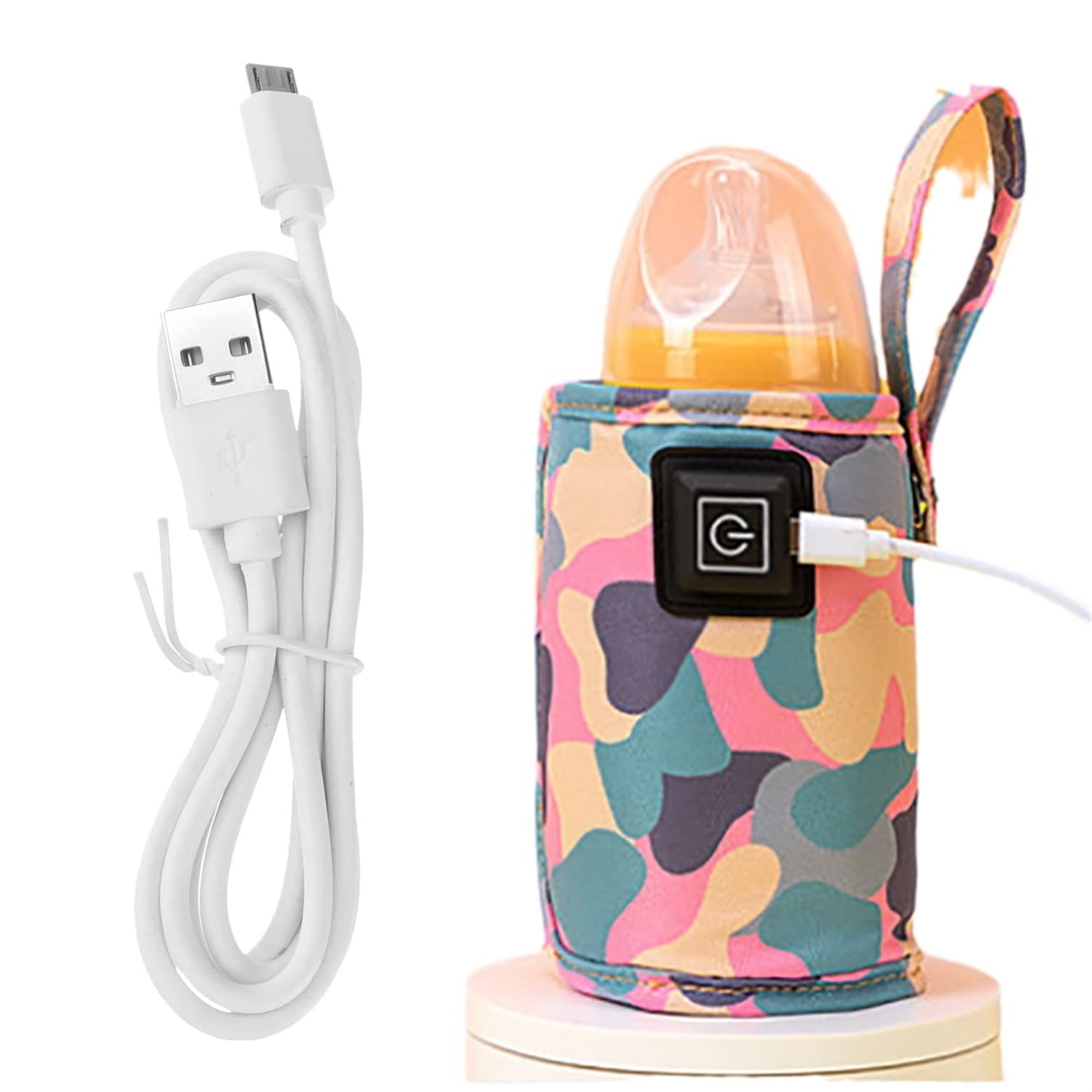 USB Milk Warmer Bag – 2023 New Fast Bottle Warmer for Travel, Portable Car Bottle Warmer for Travel, on The Go Bottle Warmer with USB Cables, Gentle Warmth Maintain Perfect Temperature (Pink)