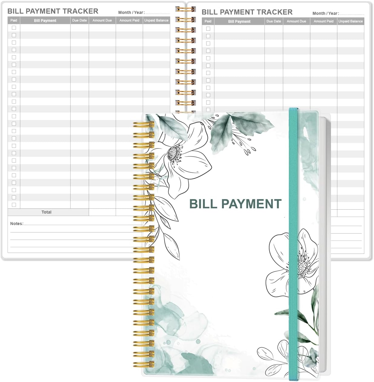 Bill Payment Tracker Notebook – Monthly Bill Organizer & Planner for Personal Budgeting Financial, Payments Checklist Organizer, 5.8″ x 8.5″, Teal Floral