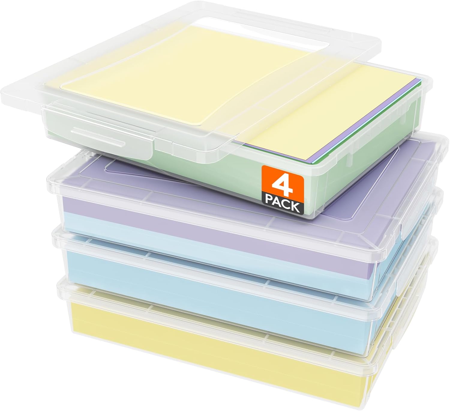 Lifewit Paper Organizer Storage with Lid, Fits 8.5″ x 11″ Letter, 4 Pcs | Multi-Purpose Plastic File Box with Latching Lids, Document Containers for Scrapbook, Magazine, Photo, Craft, Art Supplies