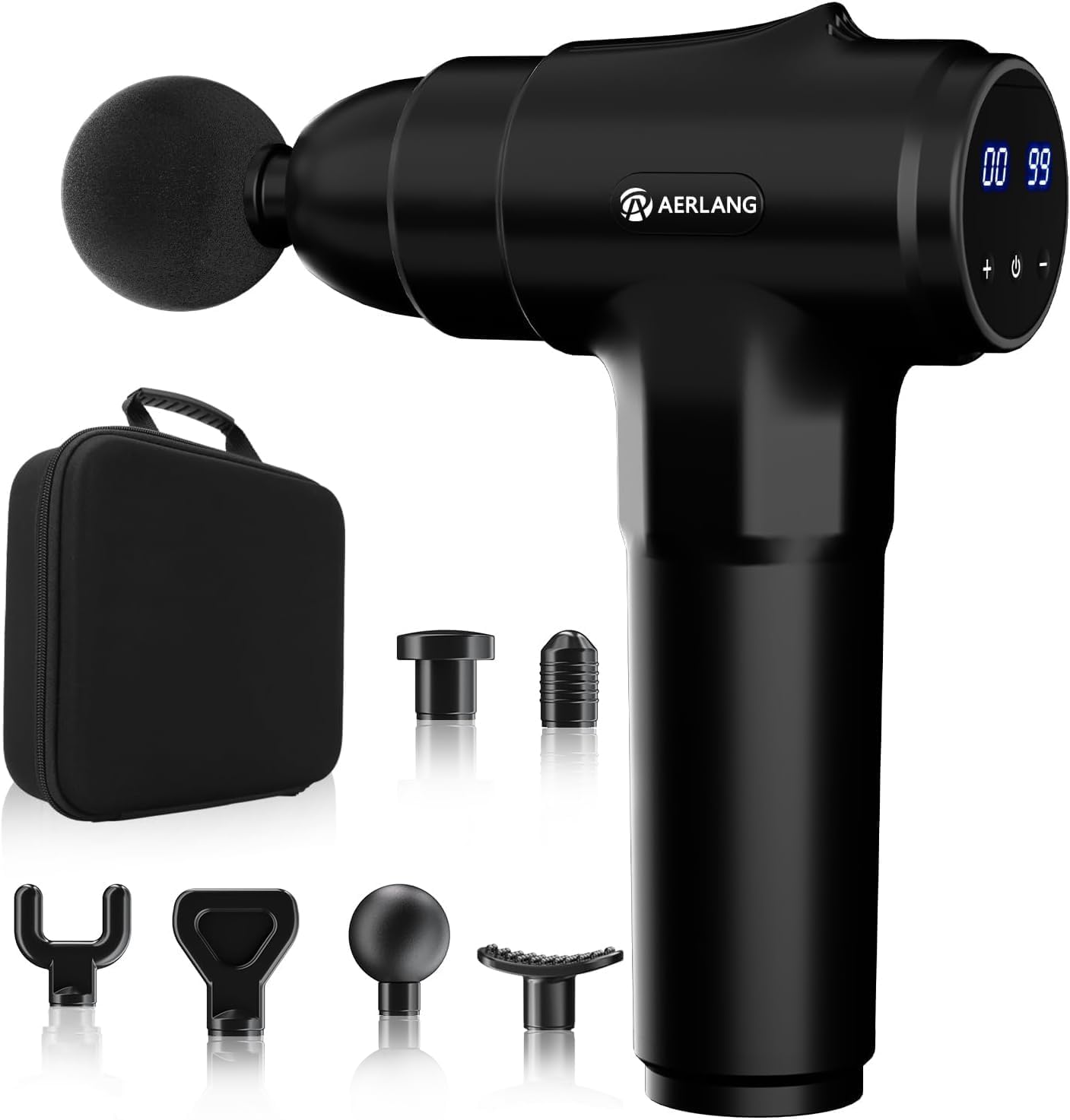 AERLANG Muscle Massage Gun, Back Massager Deep Tissue Gun for Athletes to Relief Pain and Relax with 20 Adjustable High Intensity Speeds 6 Heads, Body Carrying Case | 6 Heads 20 Adjustable High Intensity Speeds for Back Shoulder Leg pain relief Comes with a Carrying Case LED Display