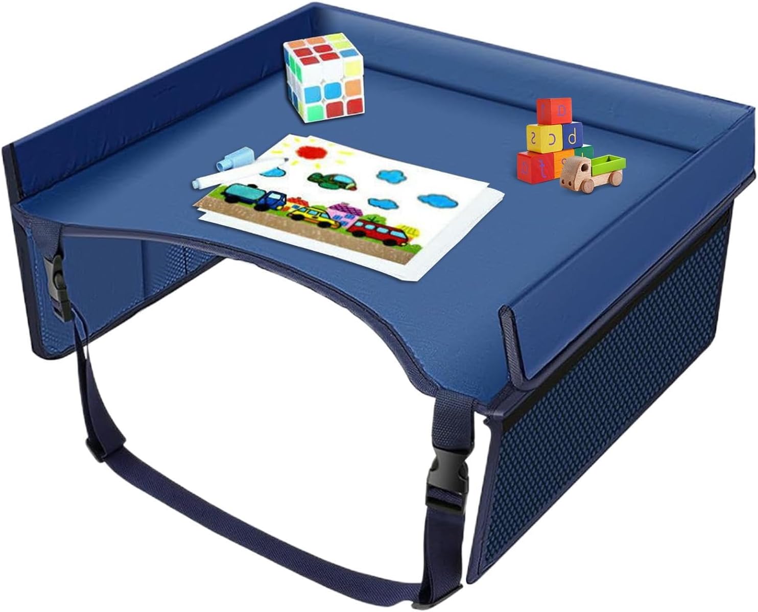 Kids Car Seat Tray, Adjustable Strap Pocket Car Seat Tray Table, Foldable Activity Lap Desk, Portable Road TripEssentials, for Activities Must HaveToddler Lap Desk Organizer Airplane