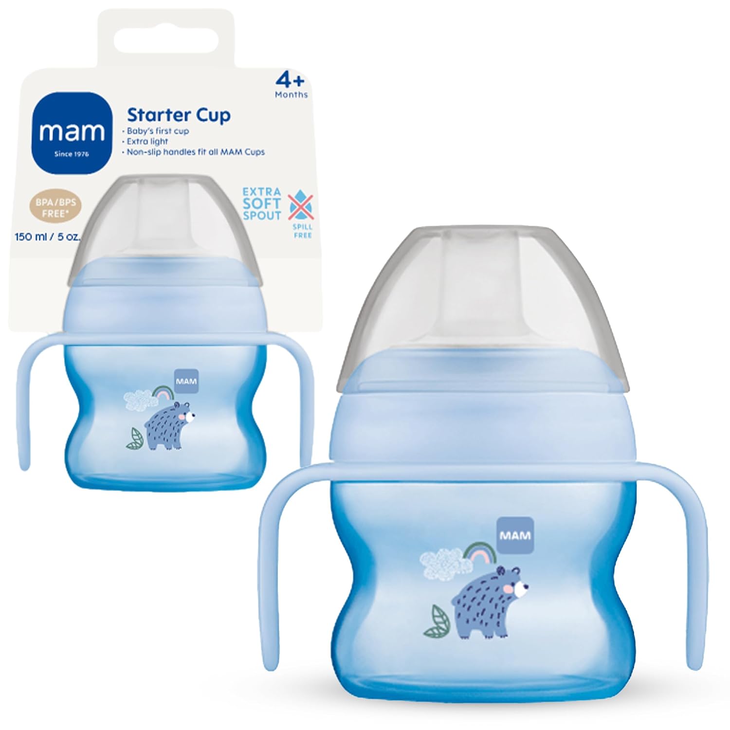 MAM 5oz Starter Sippy Cup, Extra-Soft Spill-Free Spout 4+ Months, 1 Pk | Non-Slip Handles, Bottle to cup transition, Dishwasher Safe, Made In Europe