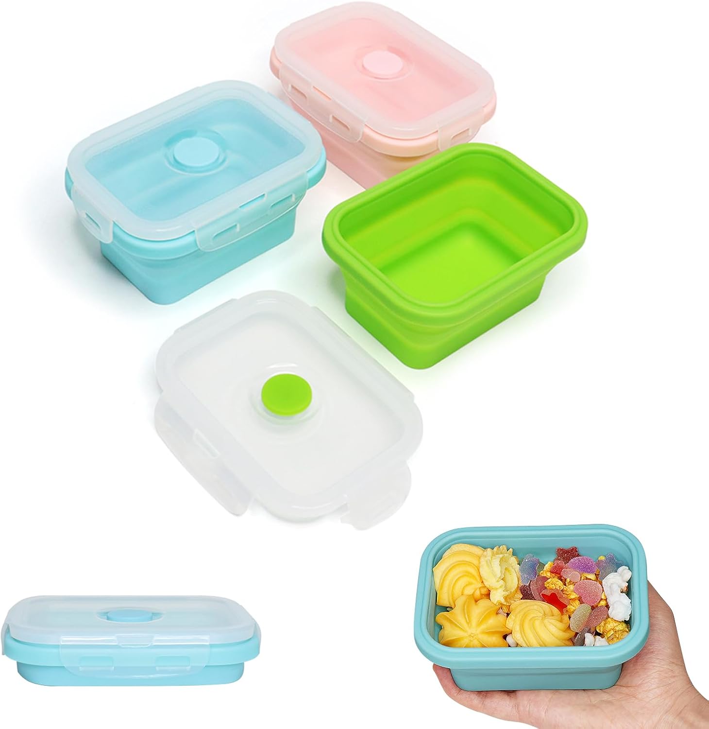 Alimat PluS 11.8oz Silicone Collapsible Travel Food Containers 3 Pack | 350ml Mini Collapsible Food Containers with Lids for Snacks, Microwave, Freezer and Dishwasher Safe