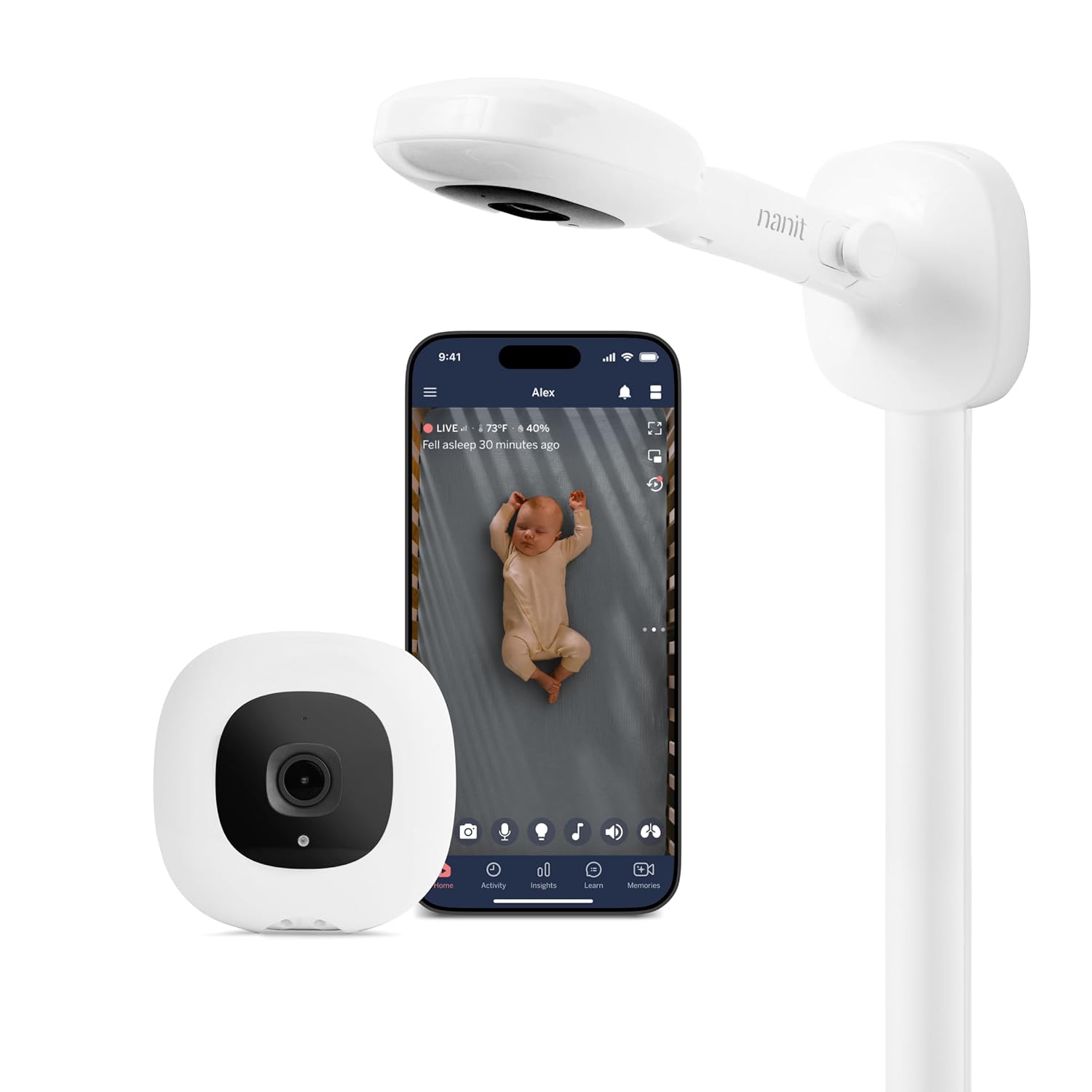 Nanit Smart Baby Video Monitor – Camera & Wall Mount – 1080p Wi-Fi Camera | Pro edition, 2-way audio, sound, motion and cry notifications, night vision, see your baby from anywhere, video camera