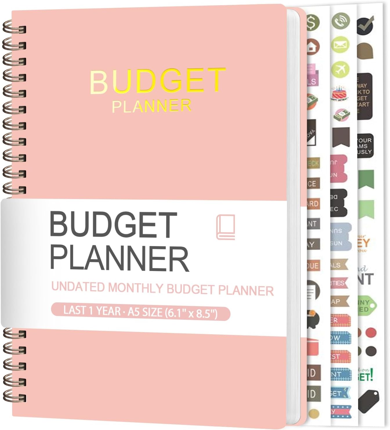 Budget Planner – Monthly Budget Book with Expense Tracker Notebook, A5(6.1″ x 8.5″) Financial Planner & Account Book to Take Control of Your Money, Bill Organizer With Pockets and Stickers – Pink