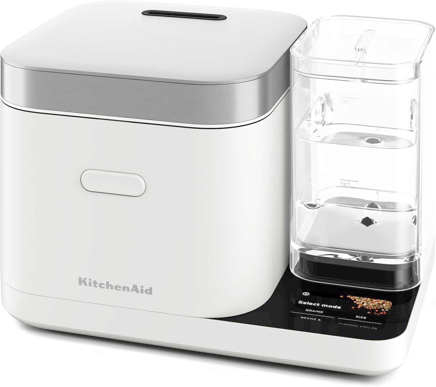 KitchenAid 8 Cup Grain and Rice Cooker, Integrated Scale, Porcelain White | Automatically Sensing Grain-to-Liquid Ratio, Removable Steamer Basket, Water tank, 21 Preset Cooking Options, Model KGC3155PL