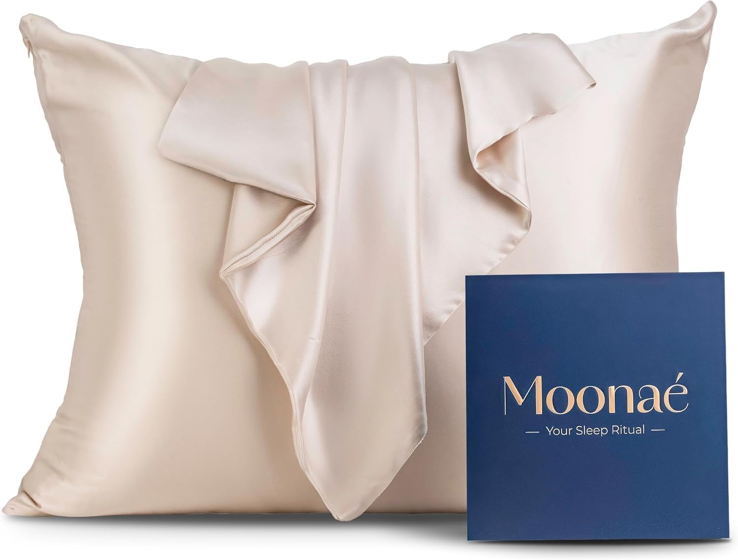 Mulberry Silk Pillowcase, Beige, Standard | Pure Silk Pillow Cover, Healthier Hair & Smoother Skin, Soft, Breathable and Temperature-Regulating, Luxurious