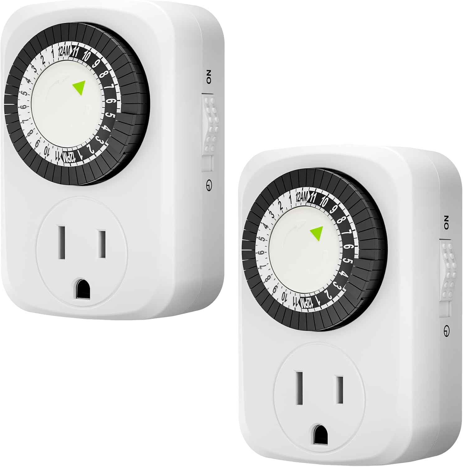 HBN Indoor Mini 24-Hour Mechanical Outlet Timer, for Electrical Outlets, 30 Minute Intervals, 3-Prong, 2-Pack, Light Timer for Indoor Lighting, ETL Listed