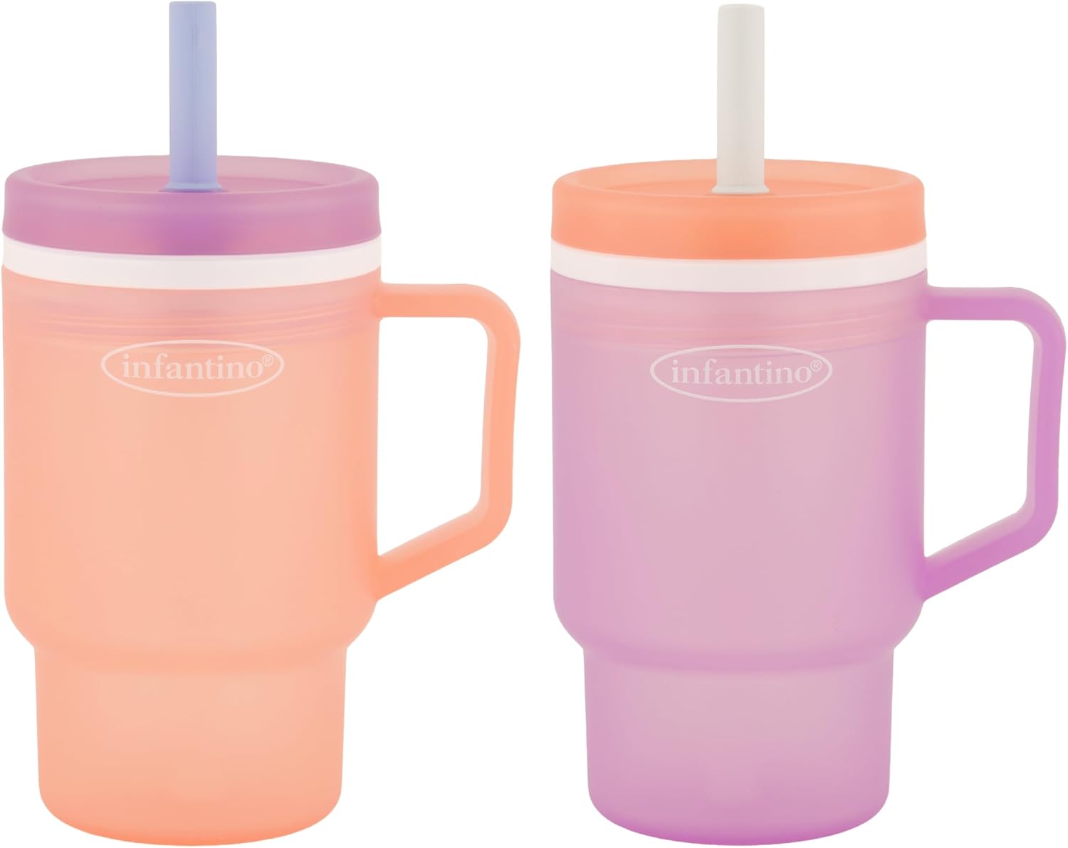 Infantino My 1st Tumbler 10 Oz Plastic Sippy Cup, Seashell/Lavender | Durable Plastic, Silicone Straw with Handle, Spill-Resistant for On-the-Go, 2-Pack, BPA-Free Transition Cup