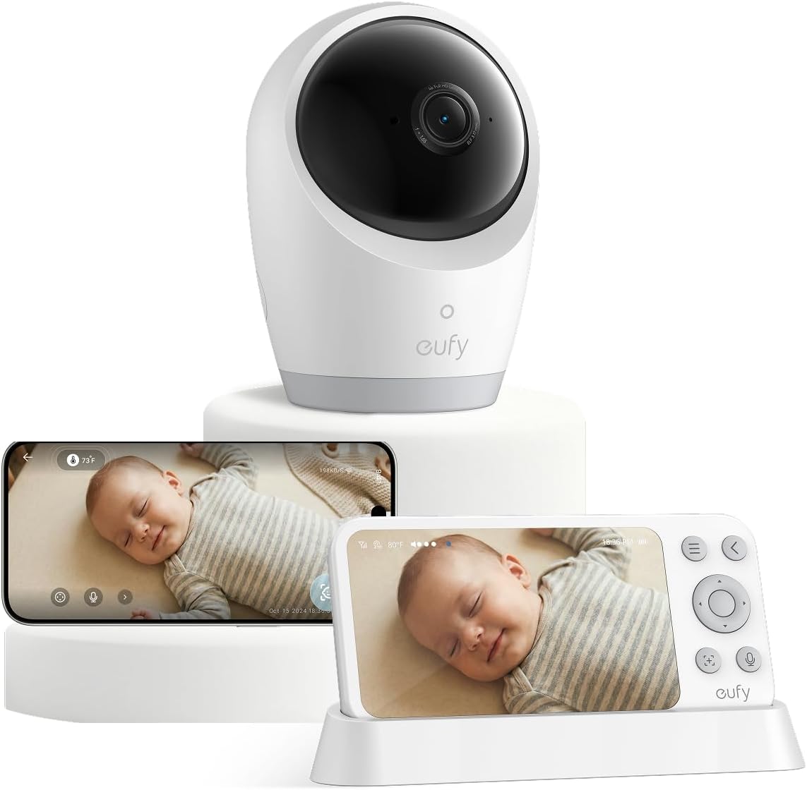 eufy Security Baby Monitor, Hybrid Wi-Fi and No Wi-Fi Connection, 24/7 Recording in app, Pan-Tilt, Portable Camera with Built-in Battery, ANR