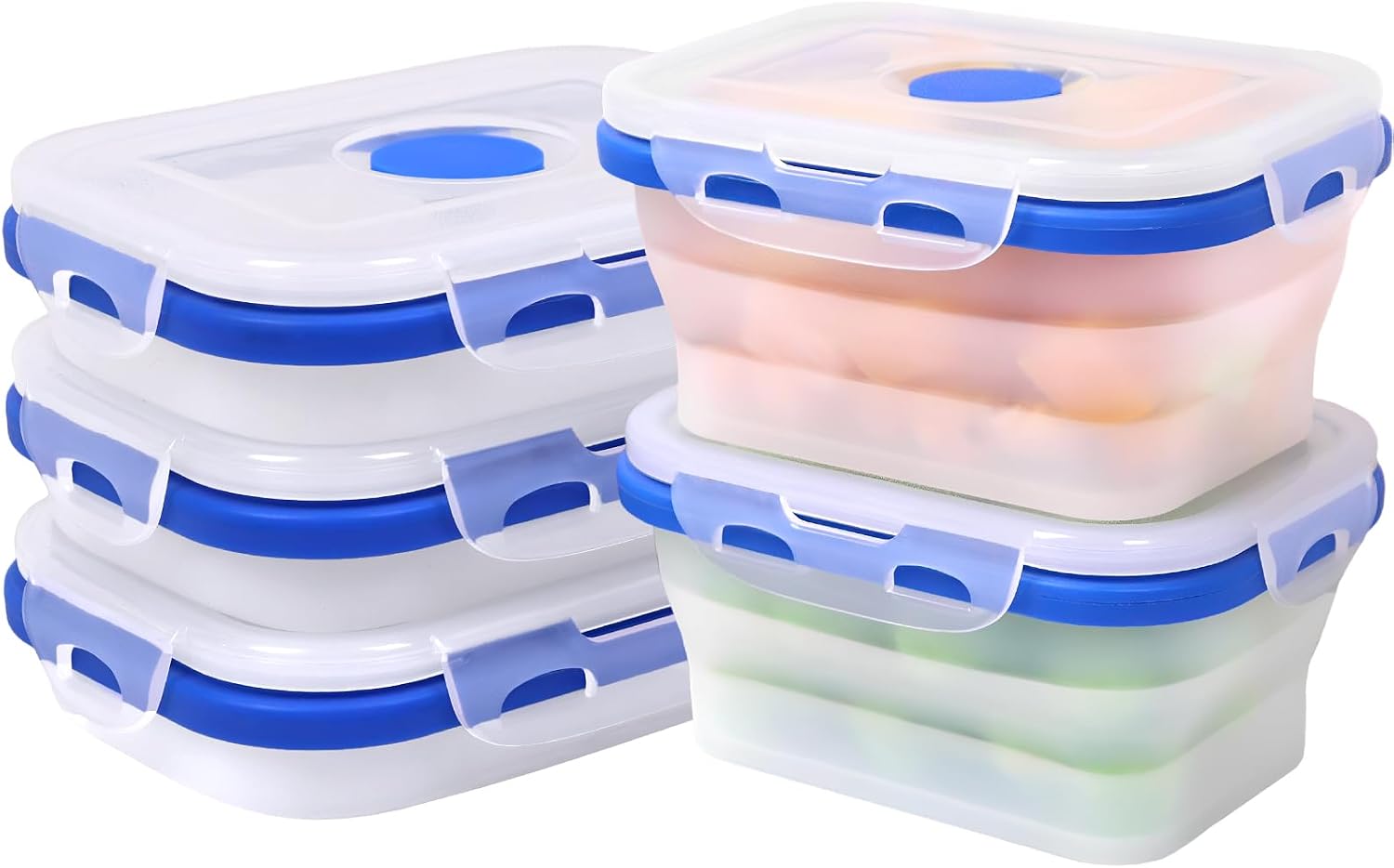 5 Pack Collapsible Translucent Silicone Food Storage Containers with Leak Resistant Lids, 12oz Small Snack Bento Box, For Kitchen, Office, Camping, Travel, BPA Free