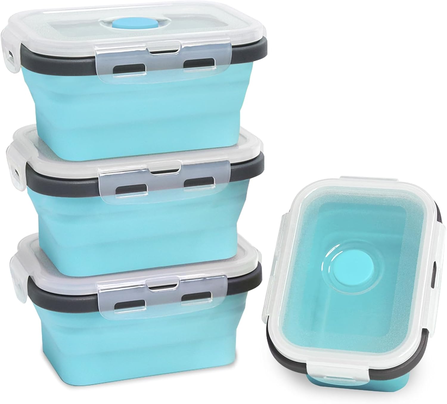 Small Collapsible Silicone Storage Container 4 Pack(12 Oz, Blue) | Non-Stick, Stackable, Space Saving, Portion Control, for Snack, Fruit