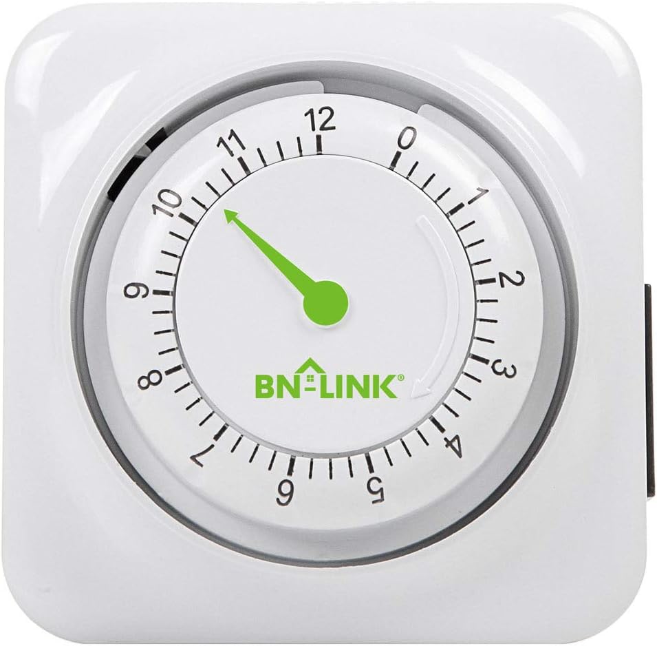 BN-LINK 12 Hour Indoor Mechanical Accurate Countdown Timer, 3-Prong Grounded Outlet, 15 Minute Increments, Energy Saving for Kitchen, Phone Charger, Lamps, Holiday Decoration 1875W, 1/2 HP, ETL Listed