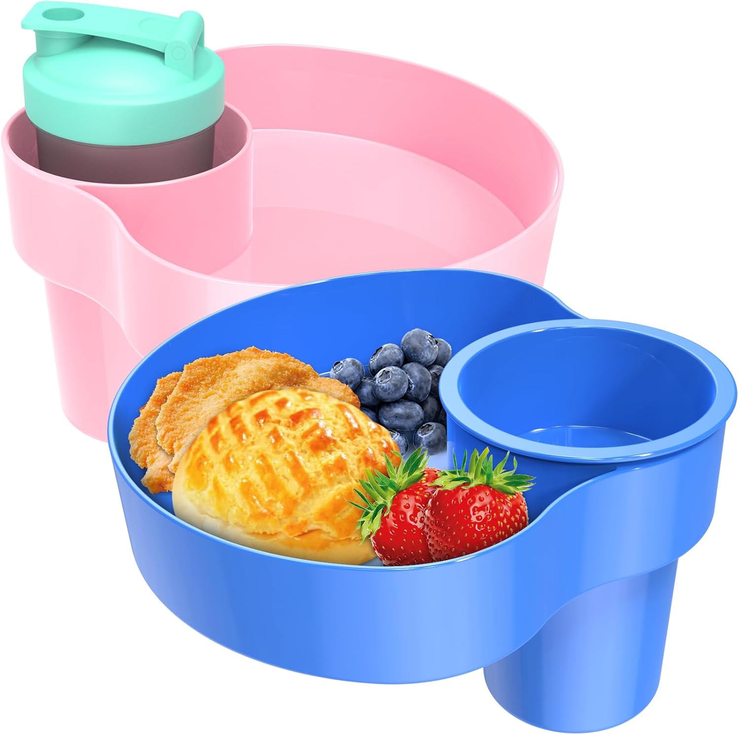 Car Seat Cup Holder for Kids 2PCS Kids Travel Tray with Snack Tray, CarSeats Snack Trays for Toddler, Car Cup Holder for Safety Seats, Fits Stroller & Booster (bluepink)