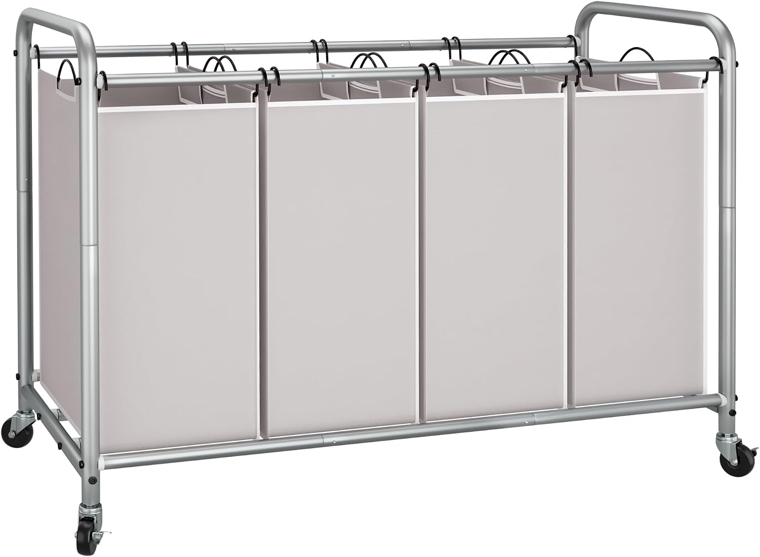 STORAGE MANIAC Laundry Sorter 4 Section, 47.5 Gal (180 L) Laundry Hamper with Wheels, Clothes Divider Basket Sorter, Separator Hamper Cart with Removable Bags, Gray