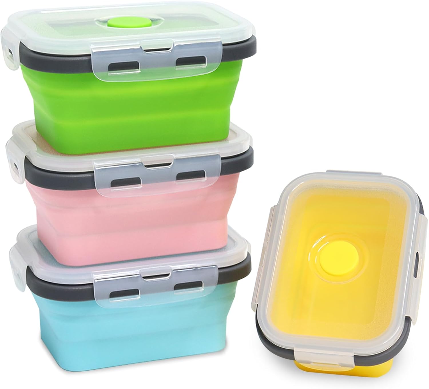 Small Collapsible Silicone Food Storage Container(12 Oz) 4 Pack | Non-Stick, Stackable, Space Saving, Portion Control, Small Size, for Snack, Fruit