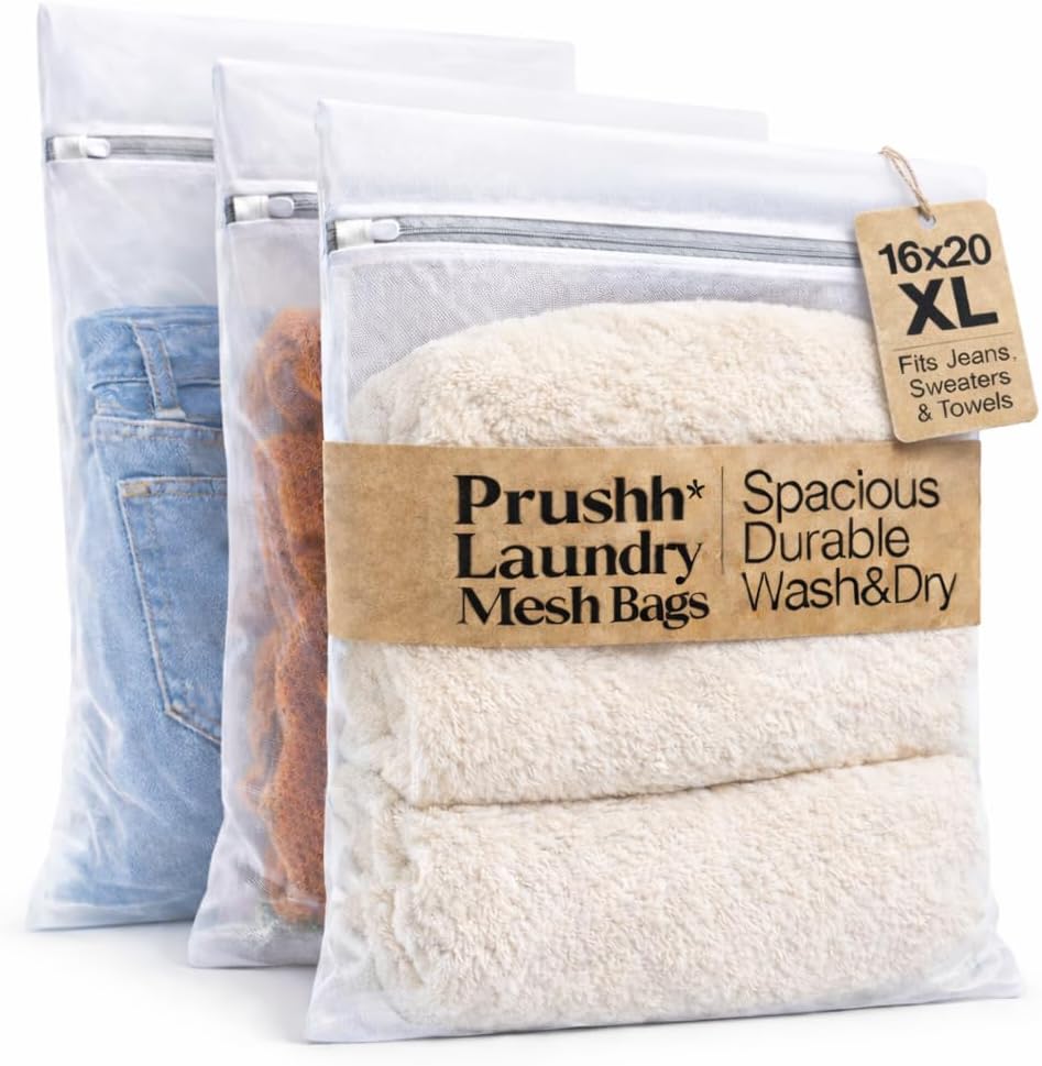 3Pc Spacious Durable Mesh Laundry Bags (16×20 Inches) Protects Delicates, Fine Mesh for Uniform Wash & Dry, Auto-Lock Zipper, Washer-Friendly, For Home, Dorm or Storage, Fits Socks to Sweaters