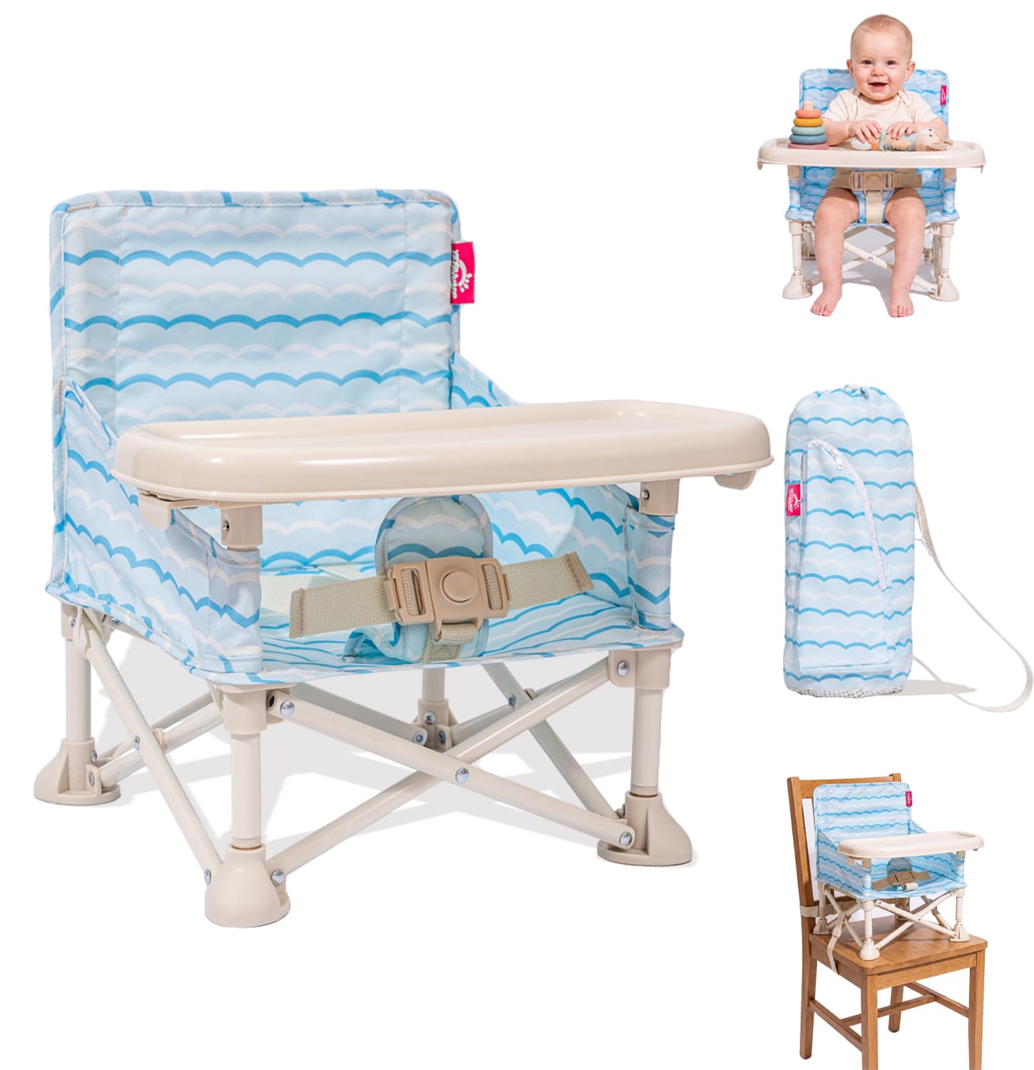 3-in-1 Portable Baby Chair, Foldable Travel Booster Seat, Anti-Tip | Removable Tray & Carry Bag, 3-Point Harness, Reinforced Frame, Indoor & Outdoor Use, Baby Travel Essentials, Ages 6M-3Y