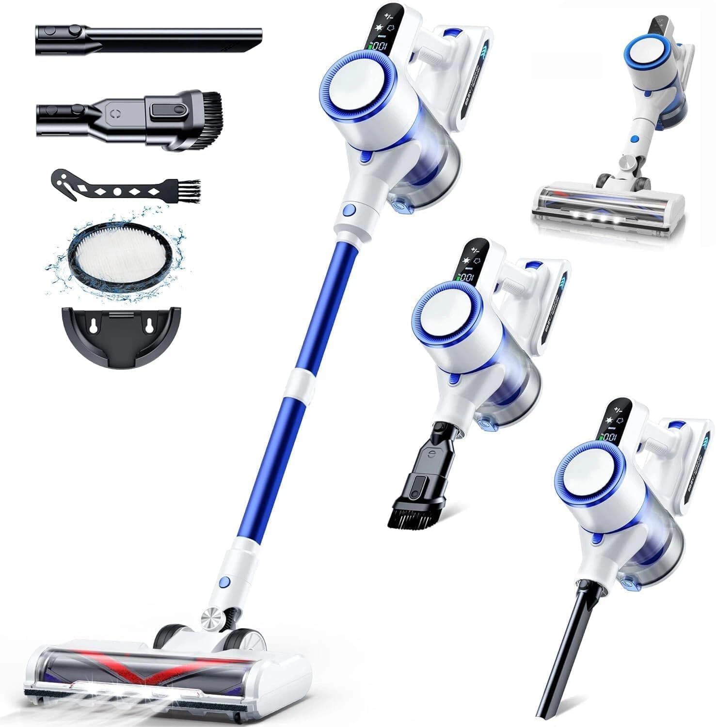 Cordless Vacuum Cleaner, 550W 45Kpa Vacuum Cleaners 45Mins Lightweight Stick Vac Cordless Anti-Tangle Brush, LED Display, Wall Mount Charging, Rechargeable Battery for Carpet, Pet Hair, Hardwood Floor