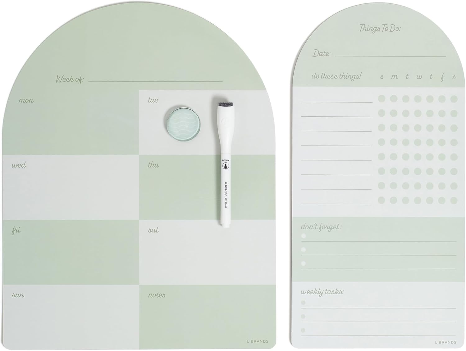 U Brands Dry Erase Calendar White Board for Fridge, 11″ x 14″, Sage Green