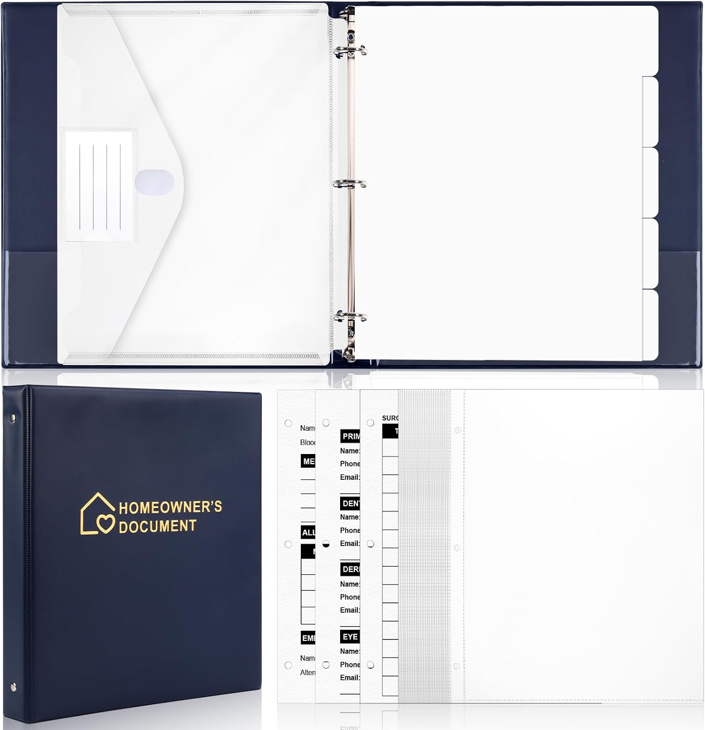 Home Organizer Binder 8.5″×11″ Home Management 3 Ring Binder Household Health Planner Journal with 15 Dividers & 25 PCS Protectors & Binder Pocket & 3 Information Tables for Family Medical Documents