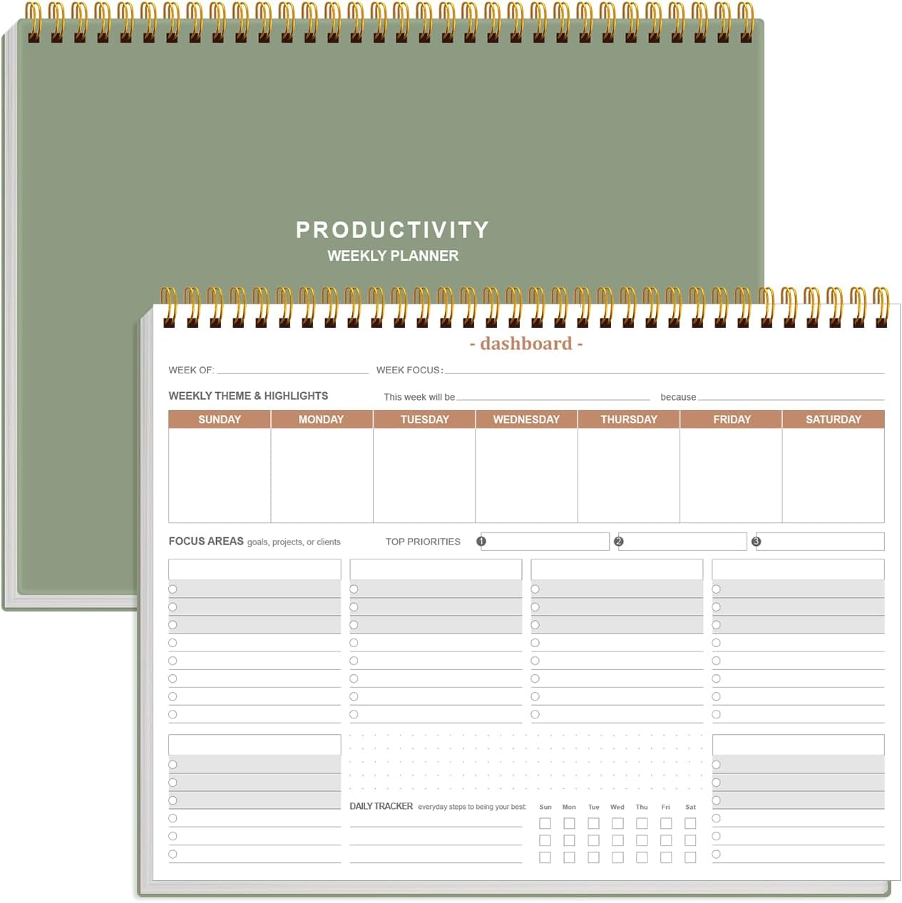 Weekly Productivity Planner – 8.5″ x 11″ Dashboard Desk Notepad Has 6 Focus Areas to List Tasks for Goals, Projects, Clients, Academic or Meal-Organize Your Daily Work Efficiently, 54 Weeks, Green