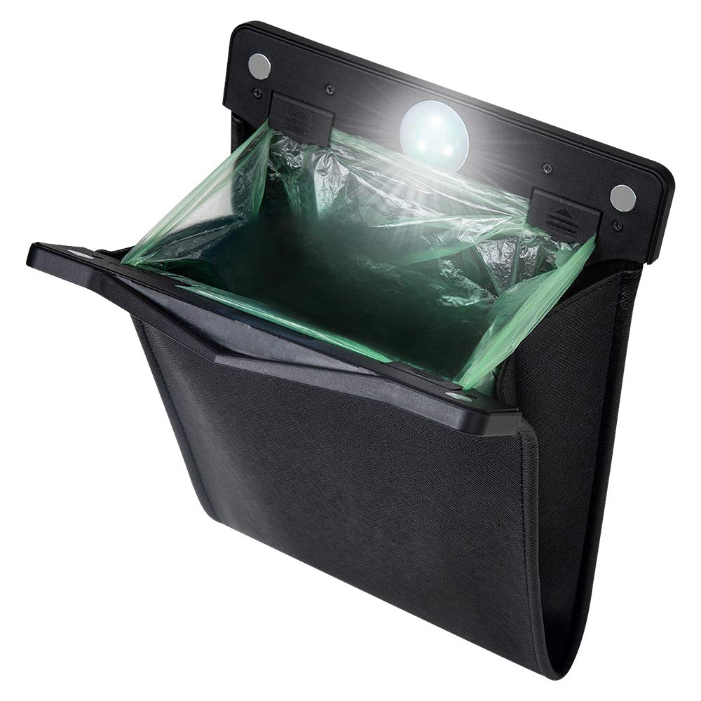 Smart LED Car Trash Can, Garbage Bag Passenger Side Back Seat Hanging | LED auto-open, lid Reusable Portable waterproof faux leather, leak-proof, space-saving design for car, Toilet office & travel
