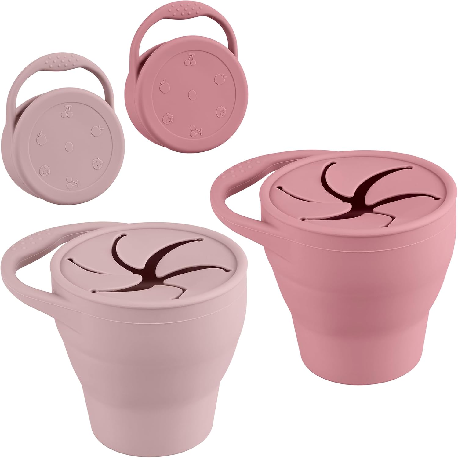 Snack Containers, Silicone Snack Cups for 6-12 Months Toddlers – Pack of 2 Food Grade Silicone Snack Cups with Grip Handle for Baby Led Weaning, Unbreakable (Color 1)