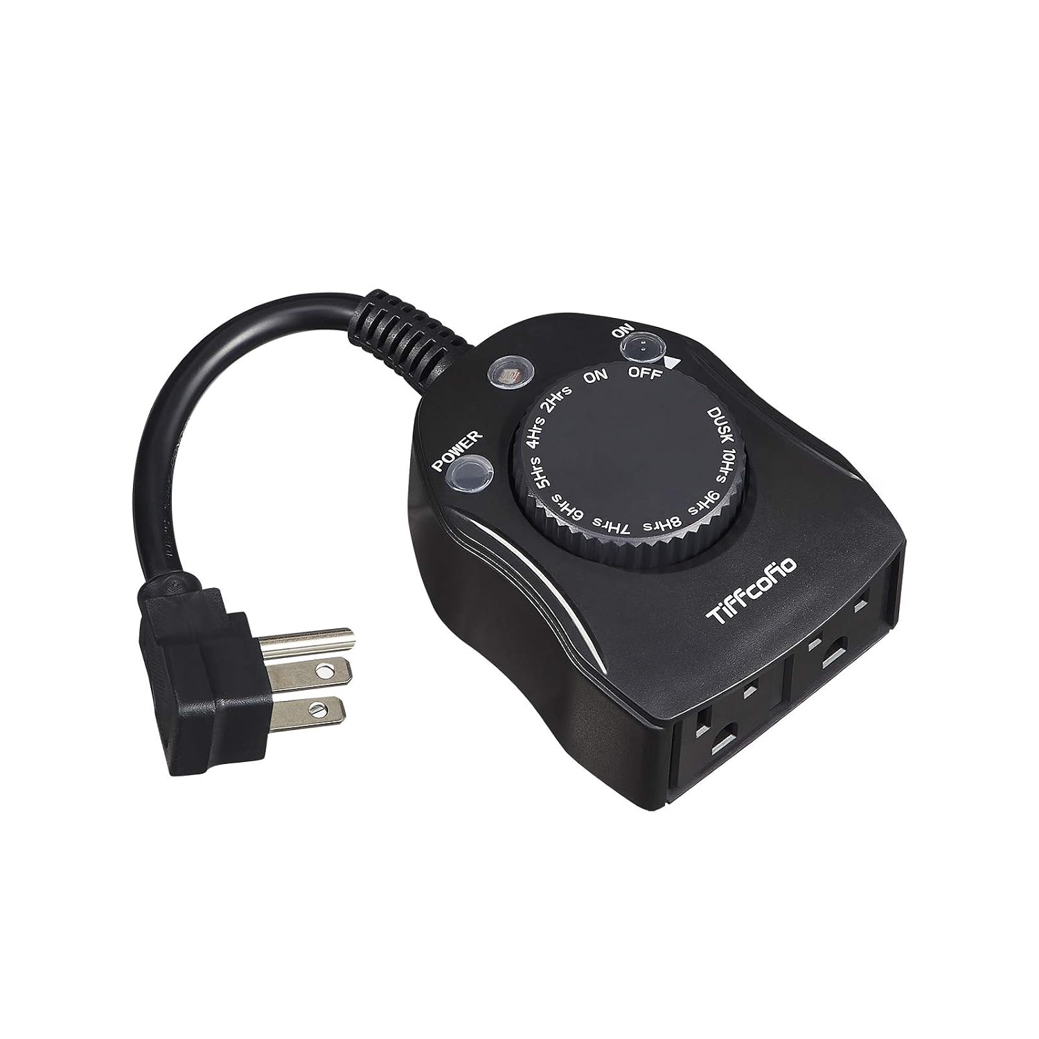 Outdoor Timer Outlet, Dusk to Dawn Light Sensor Timer Weatherproof, 2 Grounded Outlets for Halloween and Christmas Lights, 15A 1/2HP, ETL Listed