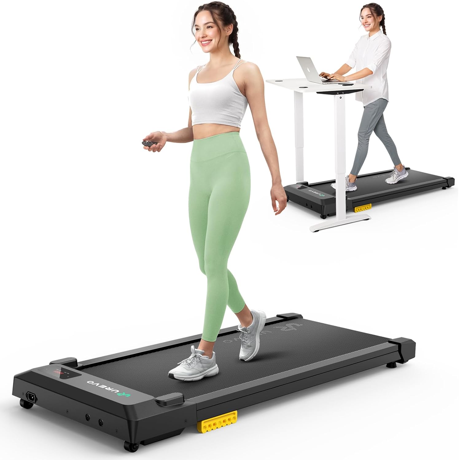 UREVO Smart Walking Pad, Standing Desk Treadmill with Double Shock Absorption, Quiet Operation, Workout APP with Track Insights and MIIT Mode, Plug and Play, Remote or APP Control for Home Office