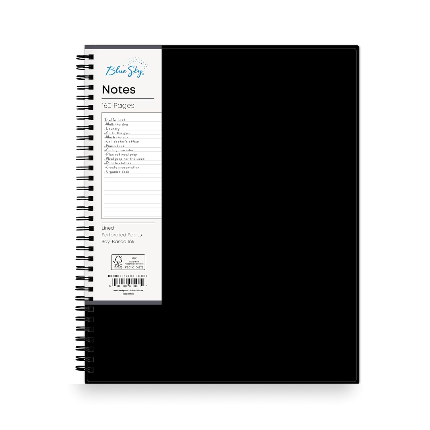 Blue Sky Smart Notes Professional Notebook, Wire-O Binding, 8.5″ x 11″, Black (14713) | Undated Journal, Flexible Cover, 160 Perforated Pages, Durable Twin Wire Binding, For Office and School