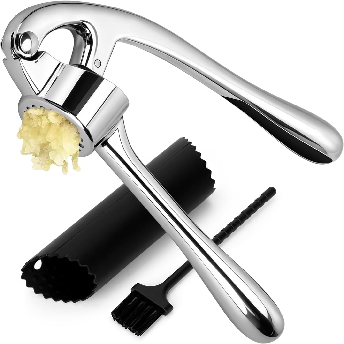 Kitchen Garlic Press Set, Rust Proof Garlic Mincer Tool with Silicone Garlic Peeler and Brush