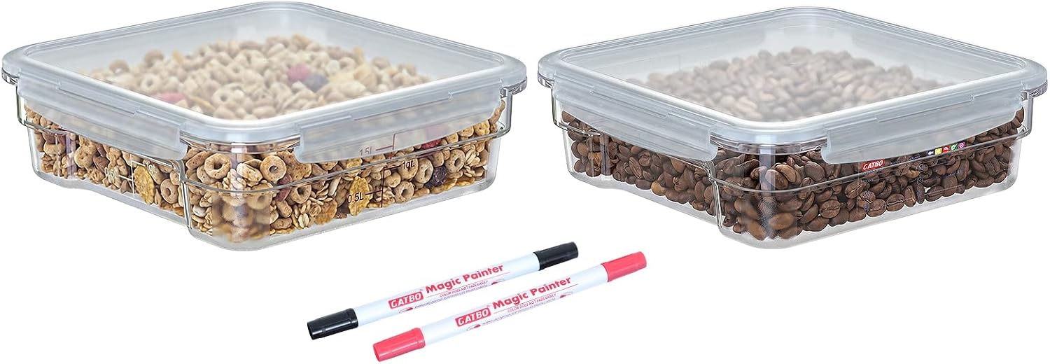 2 Pack 2 QT Commercial Airtight Food Storage Containers, Clear Polycarbonate Kitchen Ingredient Storage Containers, Stackable Food Prep Containers for Spices, Seasonings, Nuts, Shallow Model