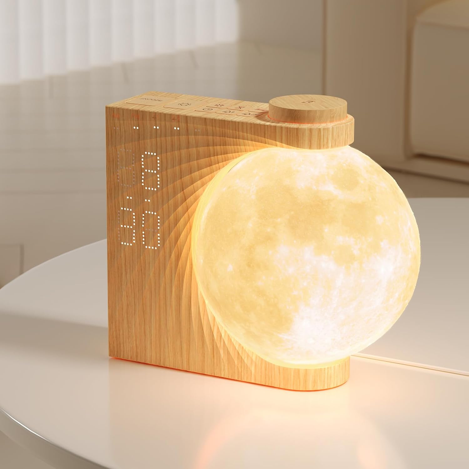 RETEYUNG Sunrise Alarm Clocks Sound Machine Moon Lamp for bedrooms | 2 Alarms,15 Ringtones,10 Nature Sounds,12 Volume Control,10Mins Snooze,3 Levels Brighness Moon Light, 10 Light Effects