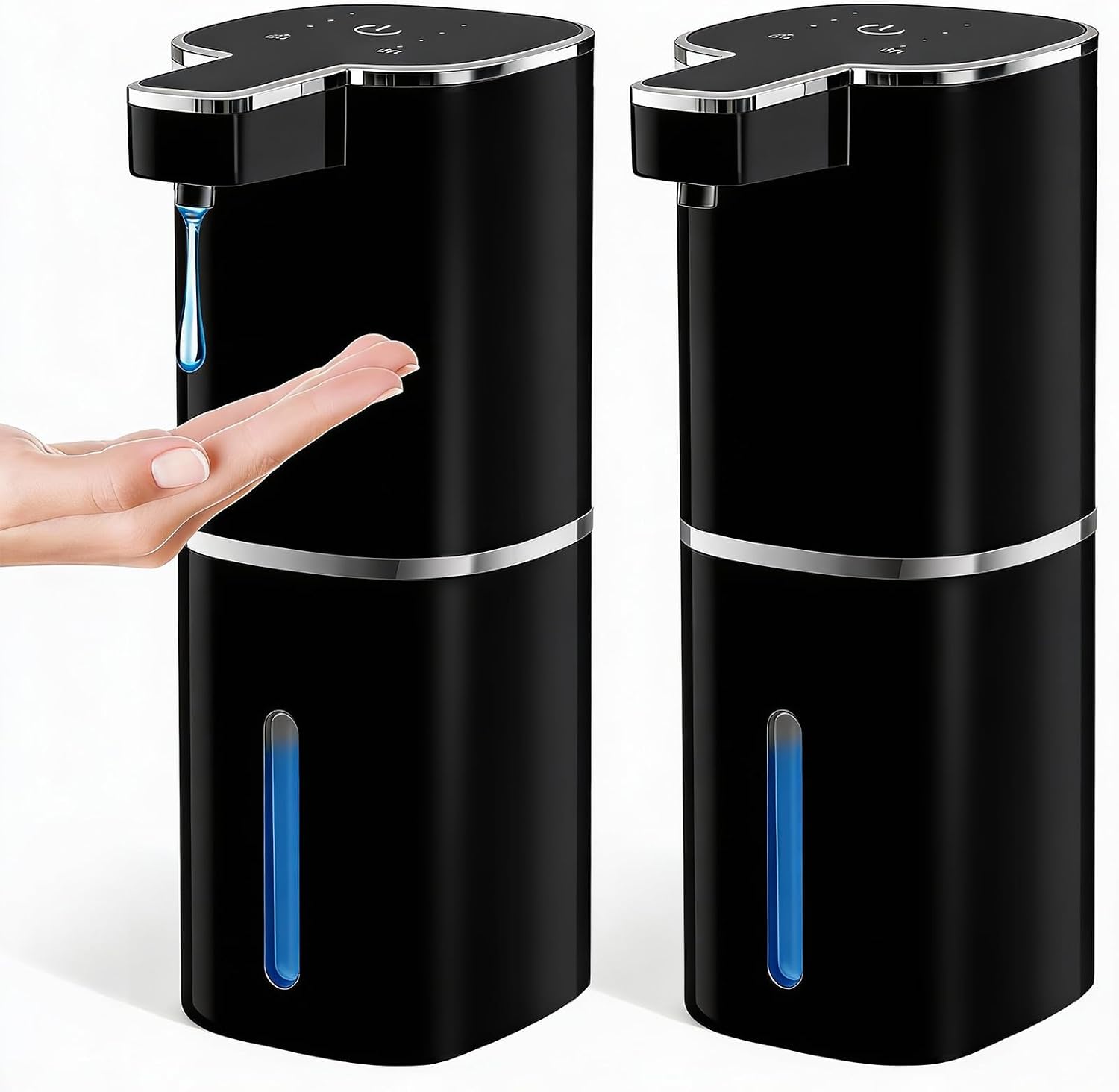 RYTOXILO Automatic Soap Dispenser Touchless, 2 Pack Black Auto Soap Dispensers for Bathroom and Kitchen, 15 Fl Oz Plastic Electric Dish Liquid Dispensers Wall Mount with 1200 mAh Battery
