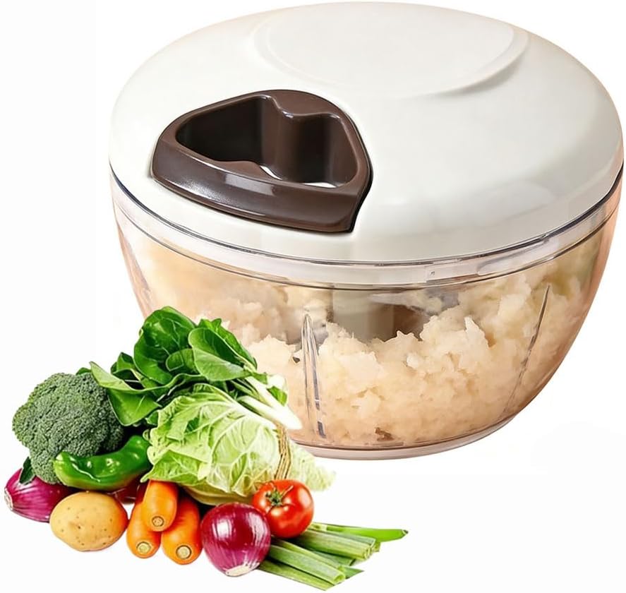 Food Chopper Hand Pull String Vegetable Cutter Onions Garlic Chopper Portable Food Mincer for Garlic Ginger Herbs Nuts Durable Kitchen Food Processor (500 ML)