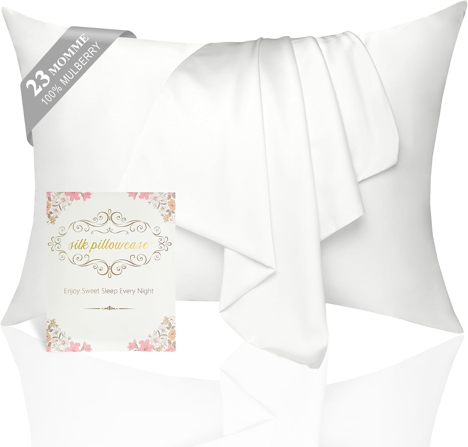 100% Mulberry Silk Pillowcase 2 Pack for Hair and Skin,Standard Size 6A Grade 23 Momme Pure Natural Silk Pillow Case,Soft Silk Pillow Cases with Hidden Zipper (Ivory, Standard(20”×26”))