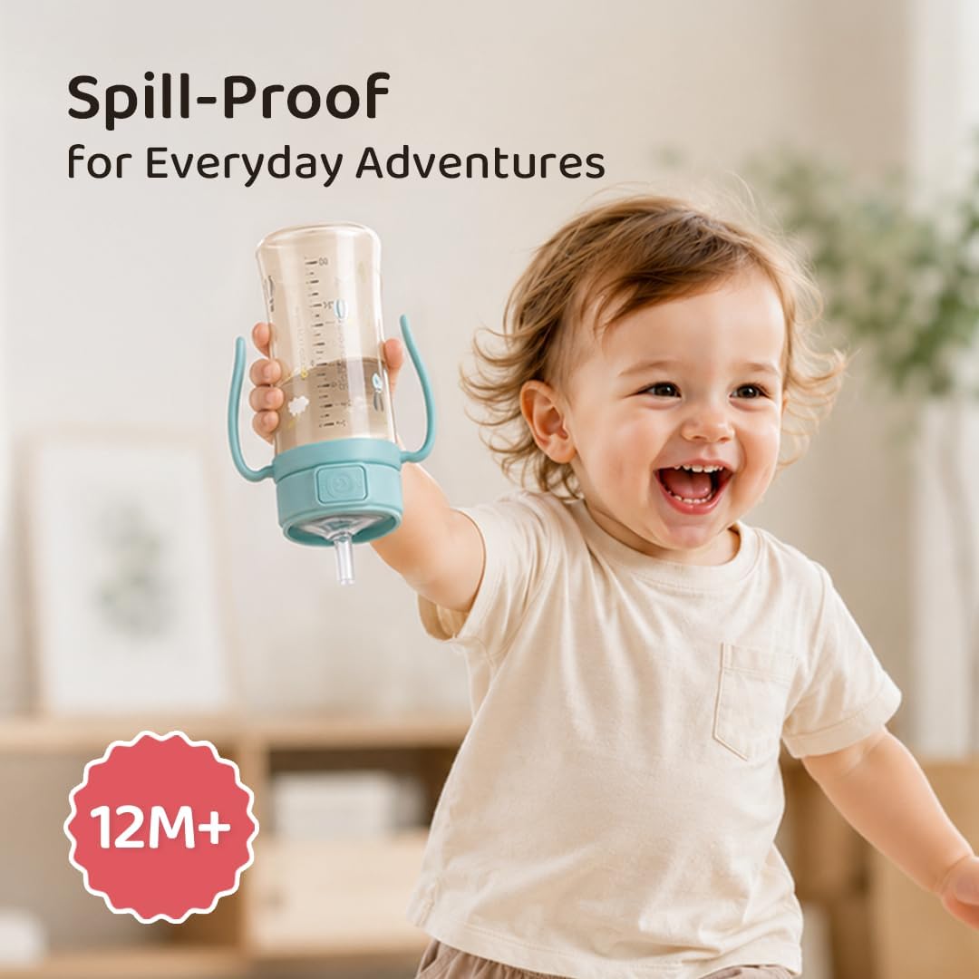 GROSMIMI PPSU Baby Straw Cup Stage 2, 12M+, Spill-Proof, 6oz (Cherry) | Flip-Top | Babies & Toddlers 12+ Months | Removable Rotating Handles | Silicone Straw | BPA-Free Sippy Cup | 200ml