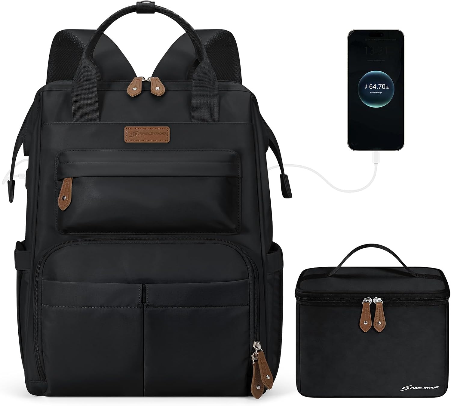Maelstrom 15.6-17.3″ Laptop Backpack with Lunch Box, Work Bag for Women Men | 25l Capacity, 3-5h Thermal Insulation, Usb & Type-C Ports, Anti-Theft Design, Water-Resistant. Ideal For Travel, School,Nurse